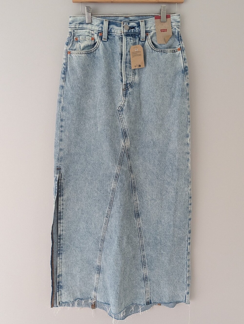 NWT Levi's Denim Maxi Skirt 25 High Rise Button Fly Side Slit Light Wash Y2K